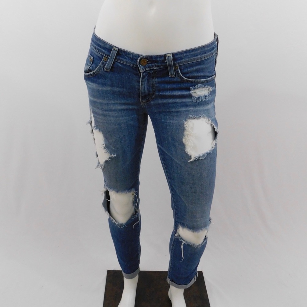 AG Stilt Cigarette Roll-Up Ripped Jeans